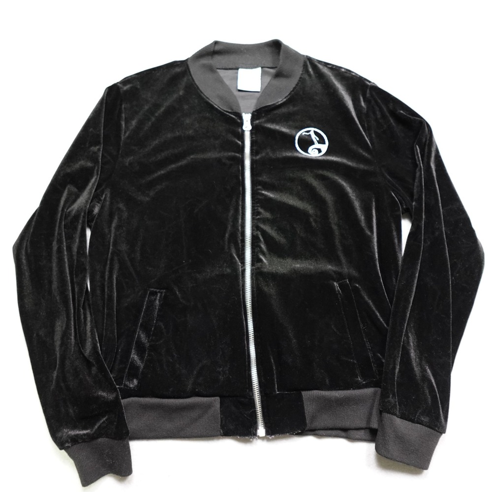 Disney Nightmare Before Christmas Jacket Womens L Black Velour Jack Skellington